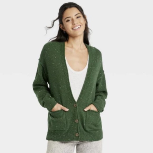 Target Universal Thread Green Boyfriend Textured Cardigan Sweater - Picture 1 of 4
